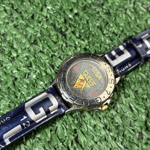 Vintage Y2K Guess USA Leather Watch 1980S Blue And Silver RARE